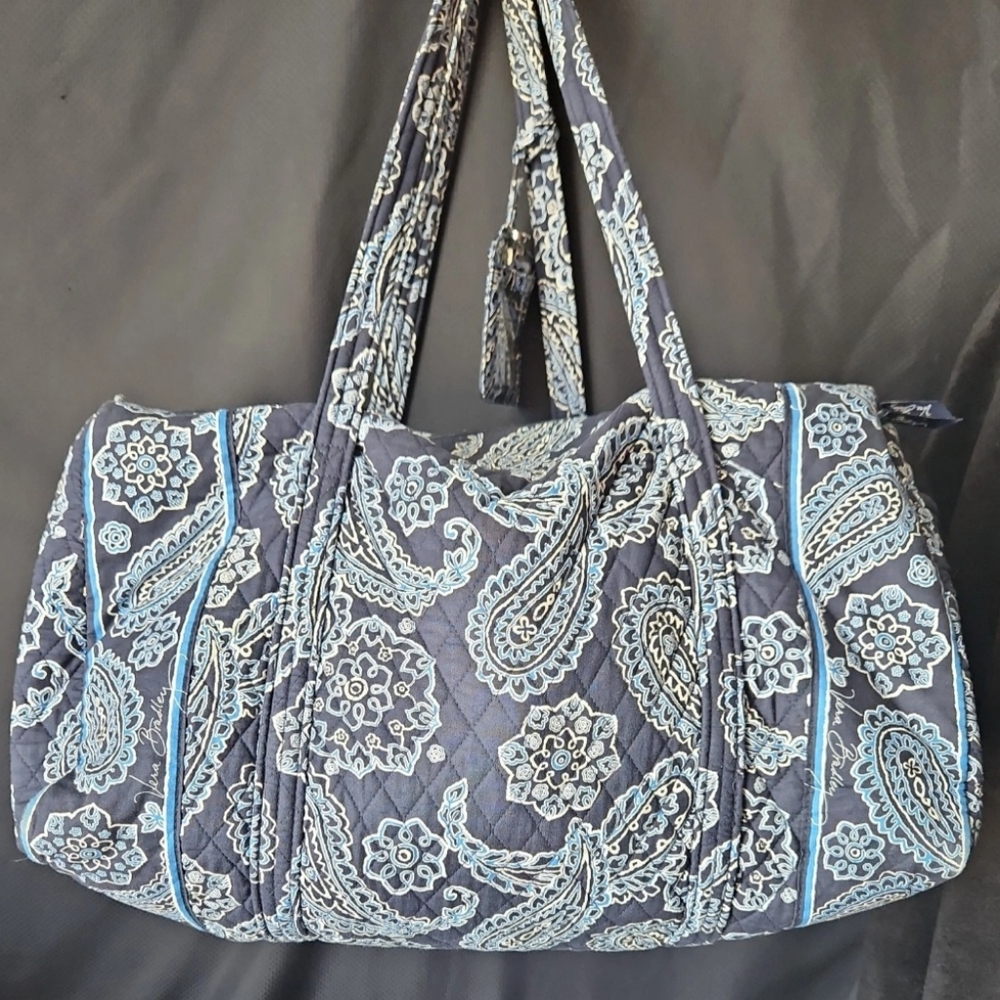 Vera Bradley Large Travel Duffel Travel Bag in Navy White Bandana Paisley